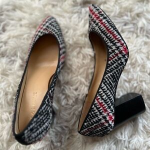 ☀️3/$/5 Talbots White Black Houndstooth Pump Shoe Block Heel Preppy Office 6.5